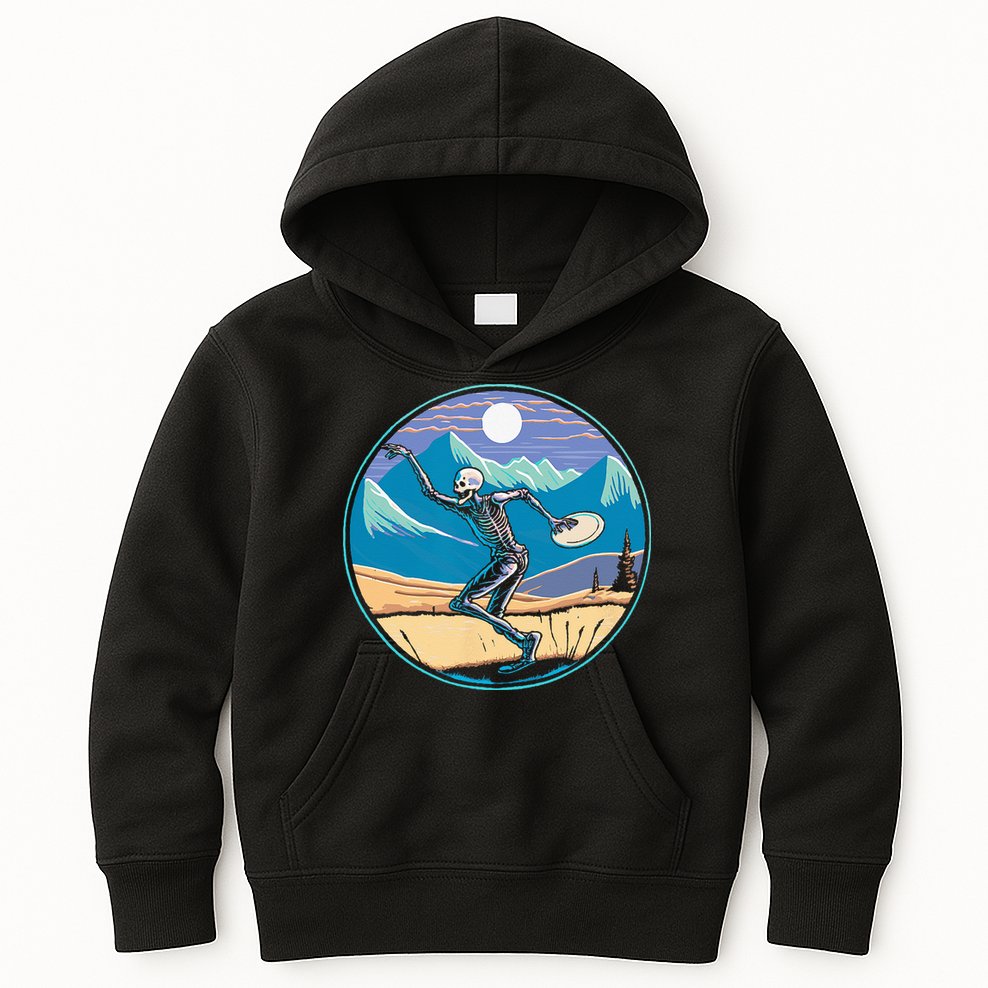 Disc Golf Player Skeleton Disc Golfer Funny Outdoor Nature Kids Hoodie