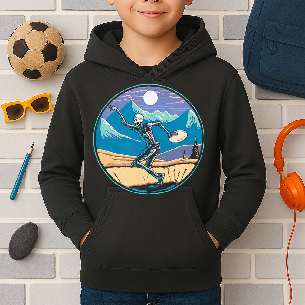 Disc Golf Player Skeleton Disc Golfer Funny Outdoor Nature Kids Hoodie