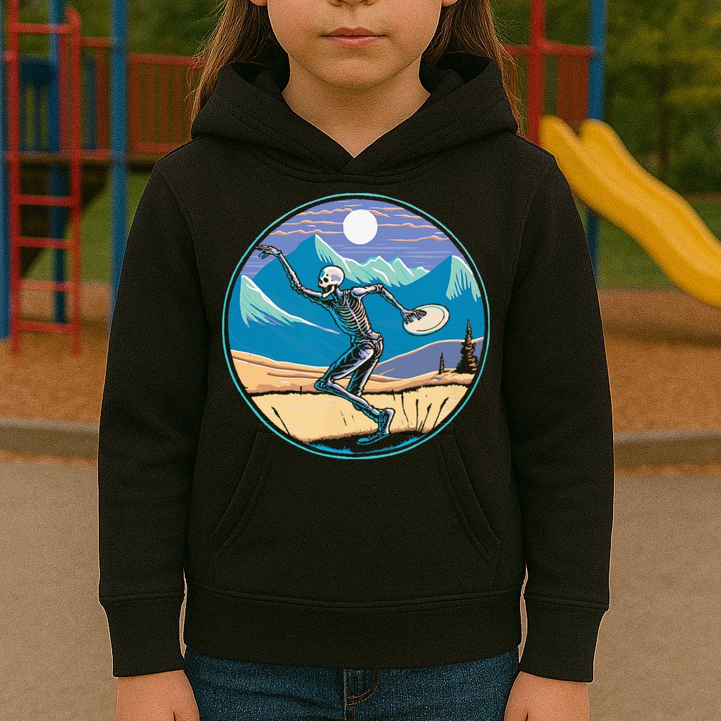 Disc Golf Player Skeleton Disc Golfer Funny Outdoor Nature Kids Hoodie