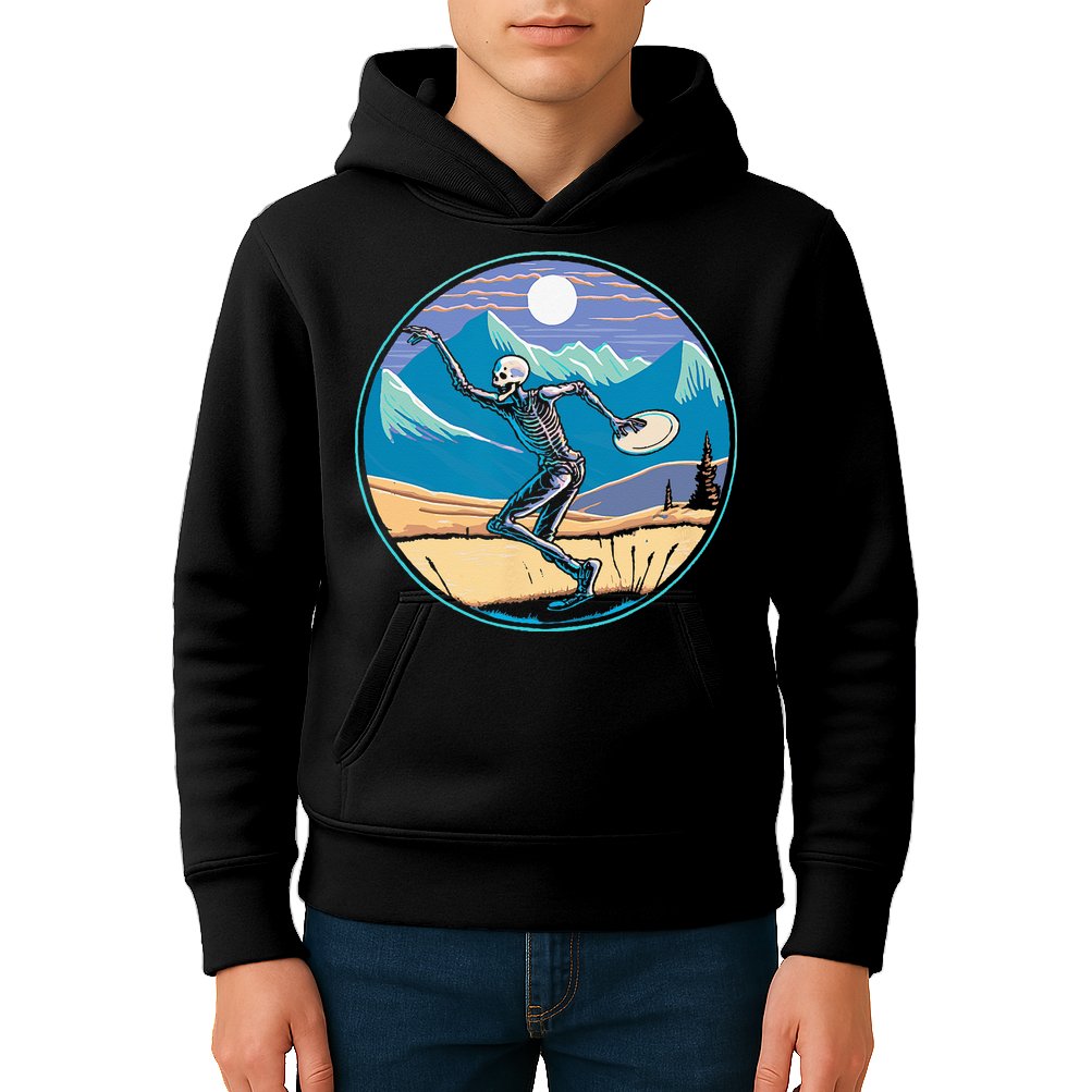 Disc Golf Player Skeleton Disc Golfer Funny Outdoor Nature Kids Hoodie