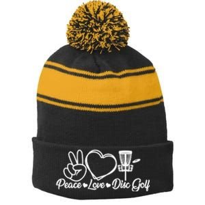 Disc Golfing Peace Love Disc Golf Stripe Pom Pom Beanie