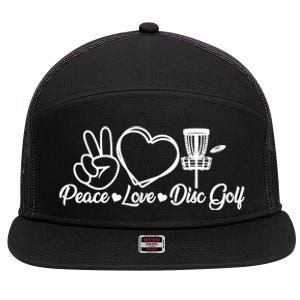 Disc Golfing Peace Love Disc Golf 7 Panel Mesh Trucker Snapback Hat