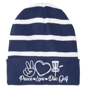 Disc Golfing Peace Love Disc Golf Striped Beanie with Solid Band