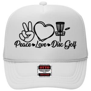 Disc Golfing Peace Love Disc Golf High Crown Mesh Back Trucker Hat