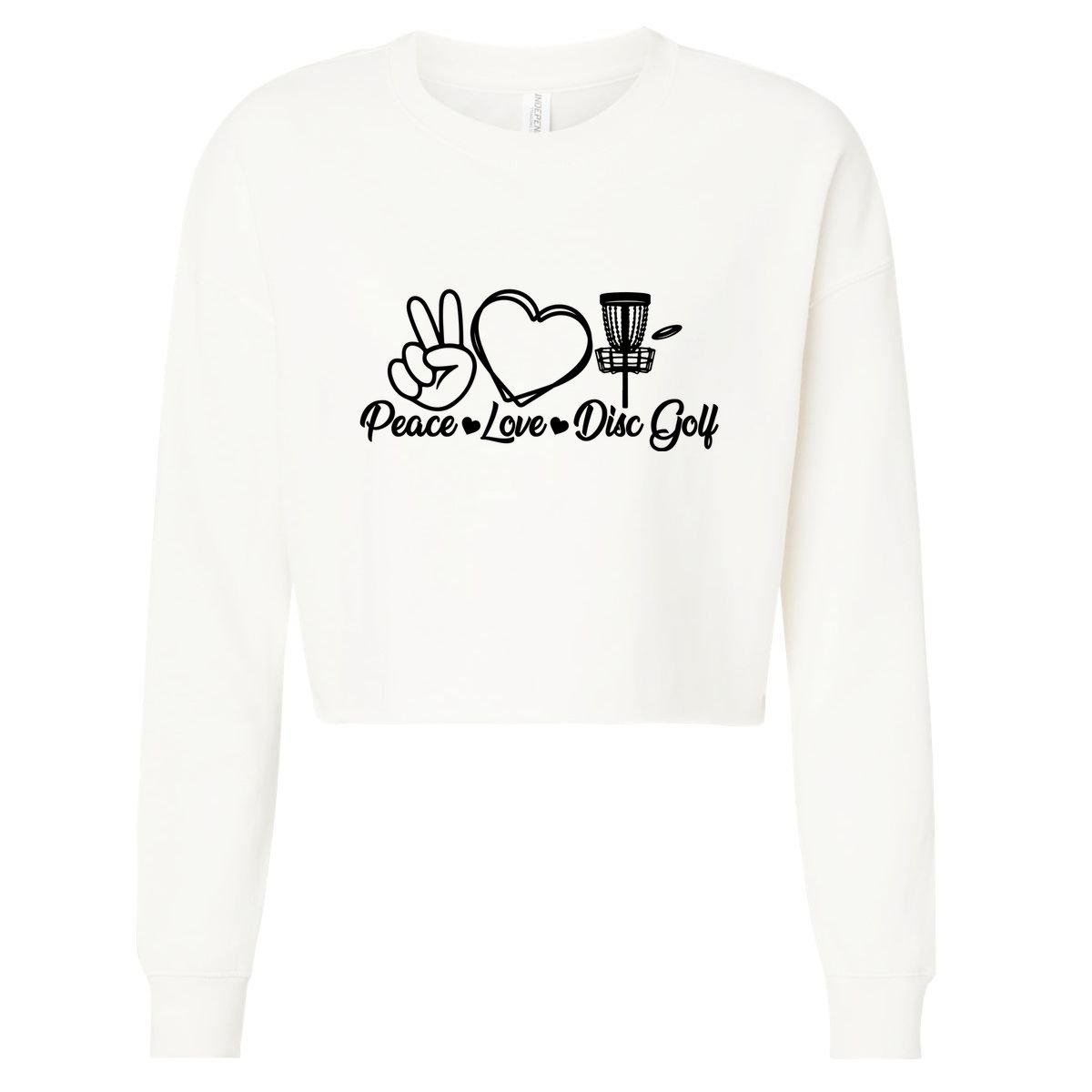 Disc Golfing Peace Love Disc Golf Cropped Pullover Crew