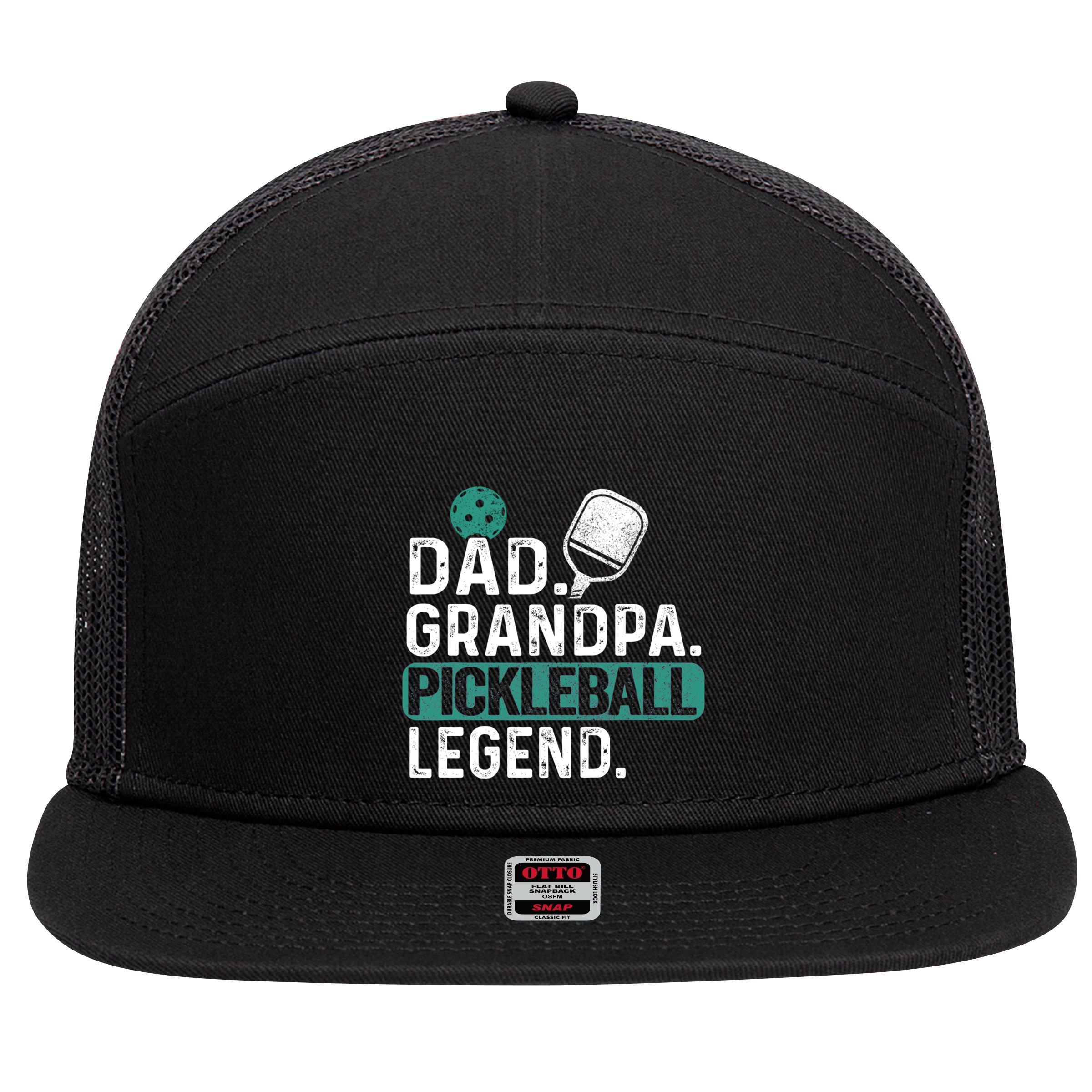 Dad Grandpa Pickleball Legend Player Funny Pickle Ball Funny Gift 7 Panel Mesh Trucker Snapback Hat