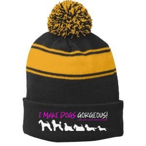 Dog Grooming Premium Stripe Pom Pom Beanie