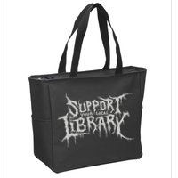 Death Gothic Print Support Your Local Library Style Lovers Zip Tote Bag