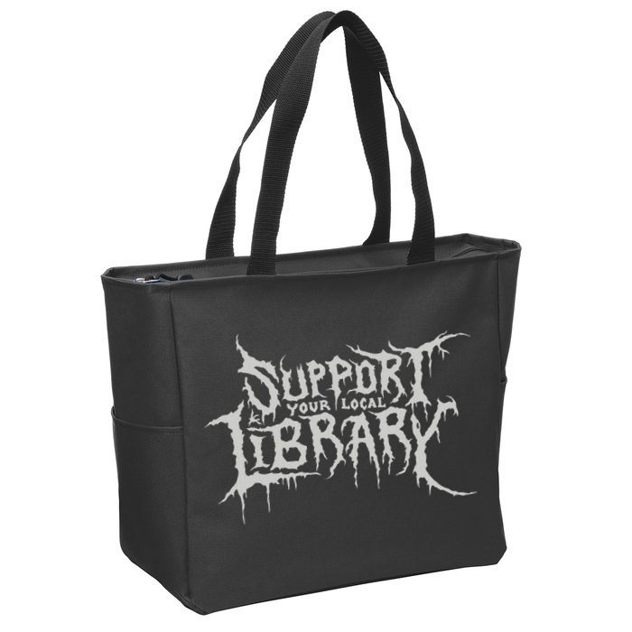 Death Gothic Print Support Your Local Library Style Lovers Zip Tote Bag