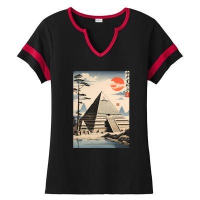 Drawing Giza Pyramid Japanes Style Ladies Halftime Notch Neck Tee