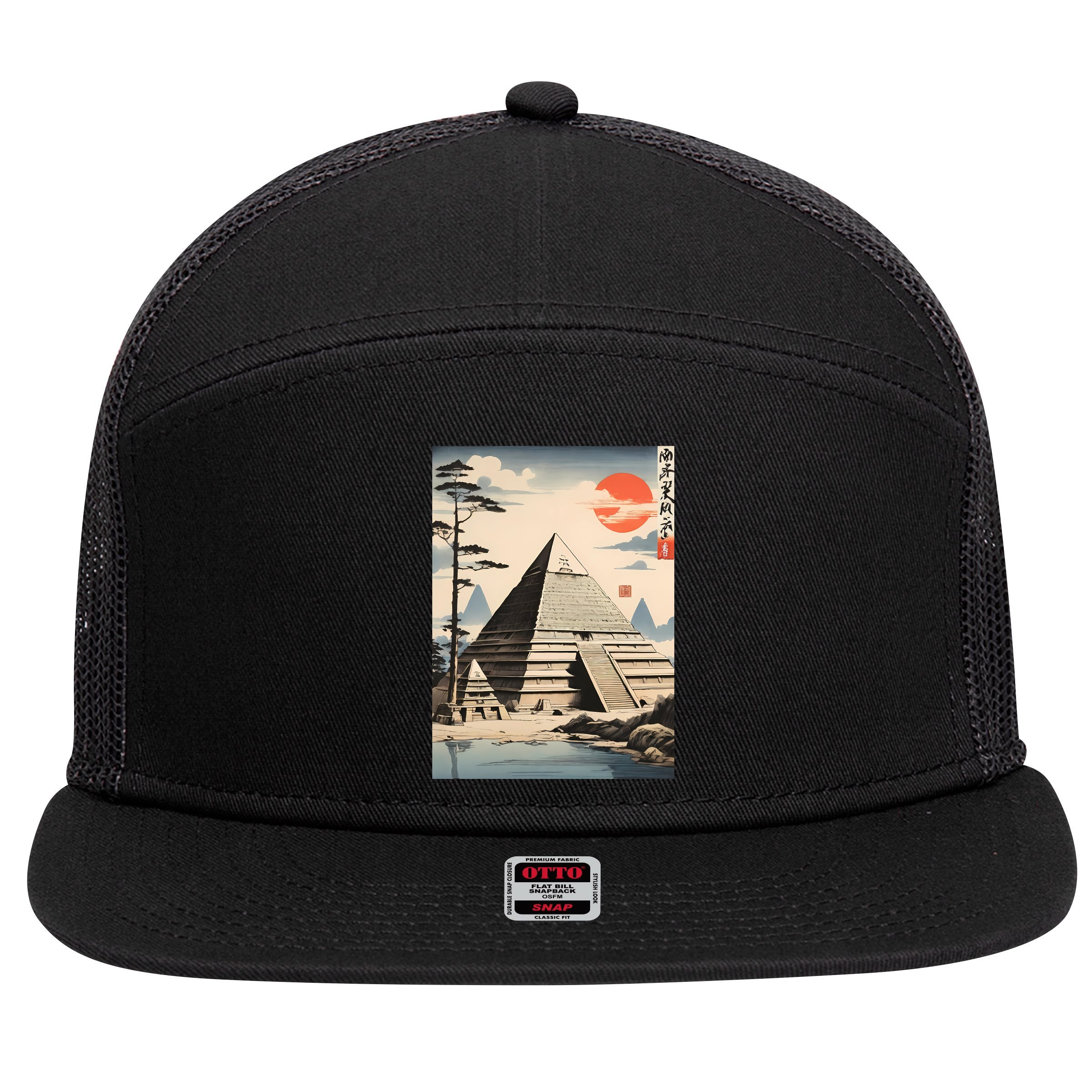 Drawing Giza Pyramid Japanes Style 7 Panel Mesh Trucker Snapback Hat