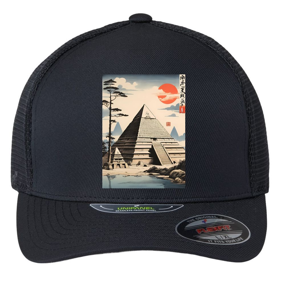Drawing Giza Pyramid Japanes Style Flexfit Unipanel Trucker Cap