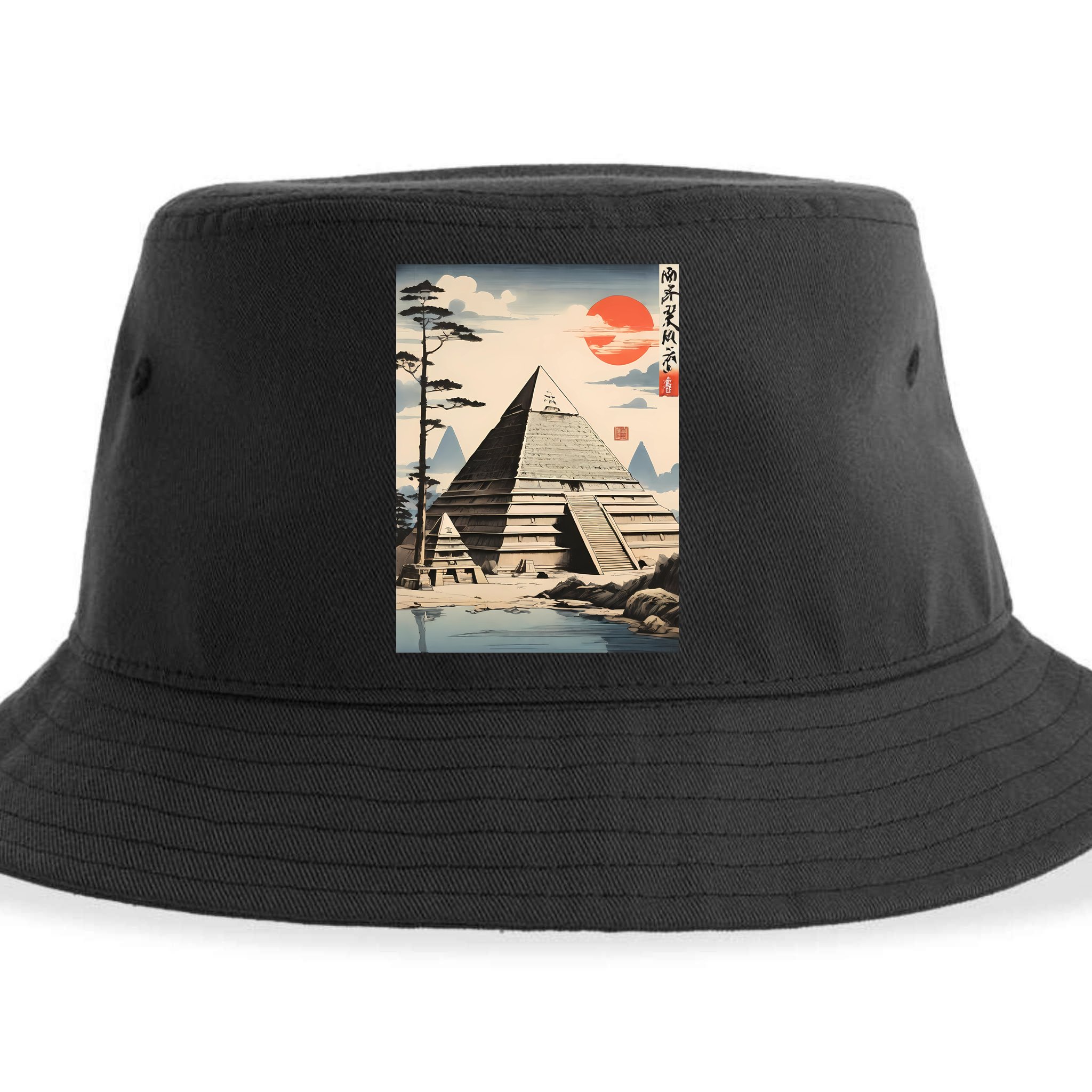 Drawing Giza Pyramid Japanes Style Sustainable Bucket Hat
