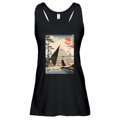 Drawing Giza Pyramid Japanes Style Ladies Essential Flowy Tank