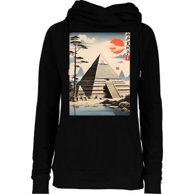 Drawing Giza Pyramid Japanes Style Womens Funnel Neck Pullover Hood