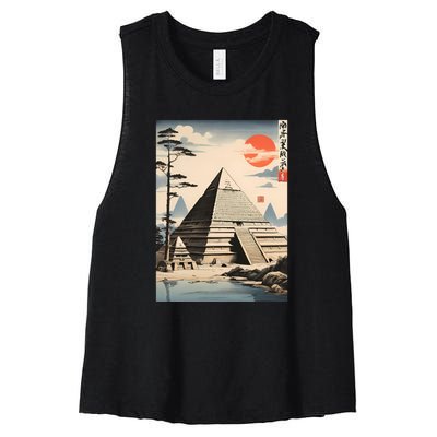 Drawing Giza Pyramid Japanes Style Women's Racerback Cropped Tank