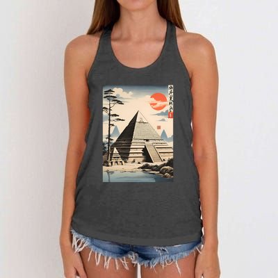 Drawing Giza Pyramid Japanes Style Women's Knotted Racerback Tank