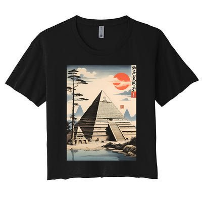 Drawing Giza Pyramid Japanes Style Women's Crop Top Tee