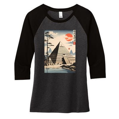 Drawing Giza Pyramid Japanes Style Women's Tri-Blend 3/4-Sleeve Raglan Shirt