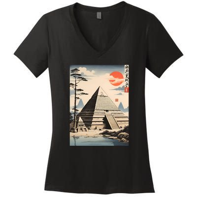 Drawing Giza Pyramid Japanes Style Women's V-Neck T-Shirt