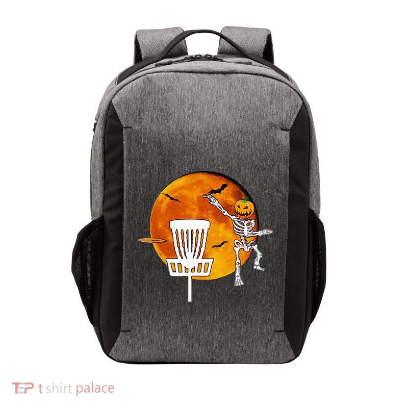 Disc Golf Player Lover Funny Halloween Pumpkin Skeleton Vector Backpack