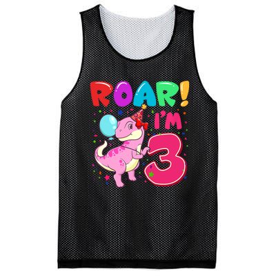 Dinosaur Girl Roar Im 3 Year Old 3rd Birthday Party Mesh Reversible Basketball Jersey Tank