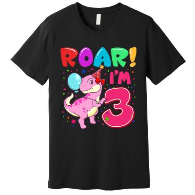 Dinosaur Girl Roar Im 3 Year Old 3rd Birthday Party Premium T-Shirt