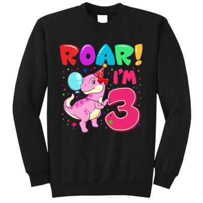 Dinosaur Girl Roar Im 3 Year Old 3rd Birthday Party Tall Sweatshirt