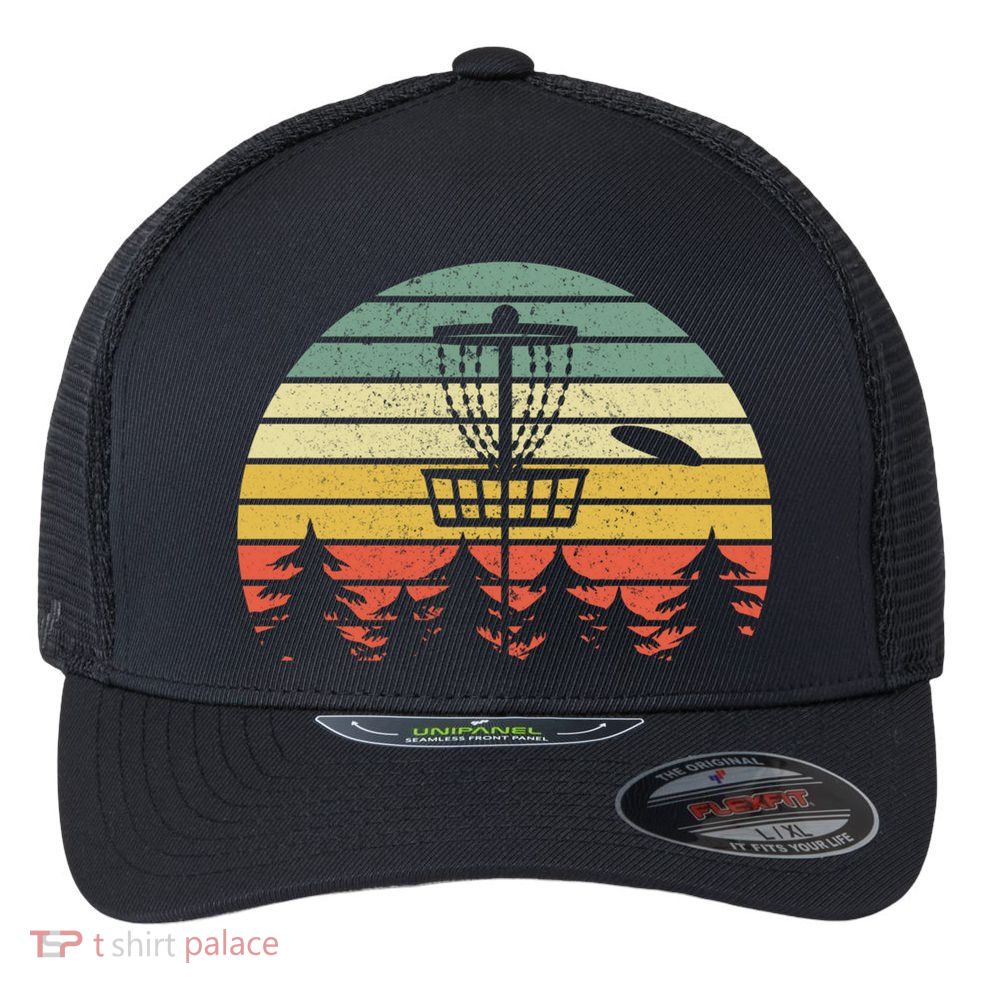 Disc Golf Retro Vintage Frisbee Design Flexfit Unipanel Trucker Cap