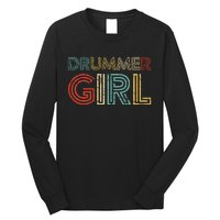 Drummer Girl Retro Vintage Drumming Musician Percussionist Long Sleeve Shirt