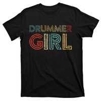 Drummer Girl Retro Vintage Drumming Musician Percussionist T-Shirt