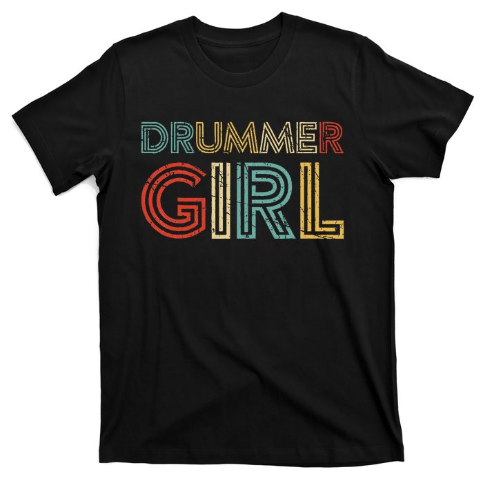 Drummer Girl Retro Vintage Drumming Musician Percussionist T-Shirt