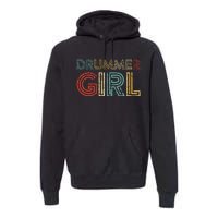 Drummer Girl Retro Vintage Drumming Musician Percussionist Premium Hoodie