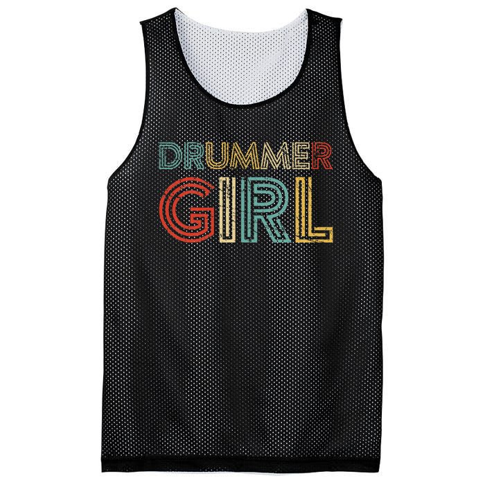 Drummer Girl Retro Vintage Drumming Musician Percussionist Mesh Reversible Basketball Jersey Tank