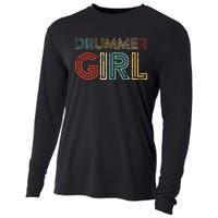 Drummer Girl Retro Vintage Drumming Musician Percussionist Cooling Performance Long Sleeve Crew