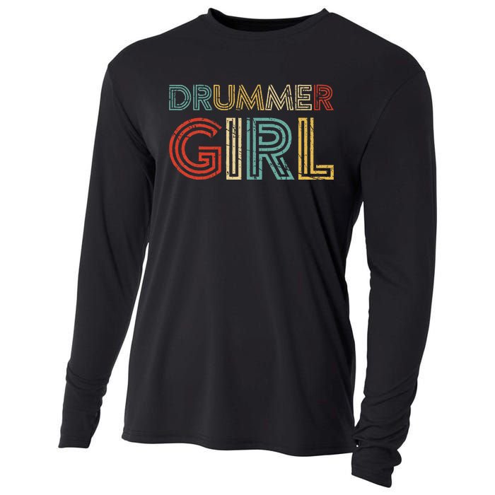 Drummer Girl Retro Vintage Drumming Musician Percussionist Cooling Performance Long Sleeve Crew