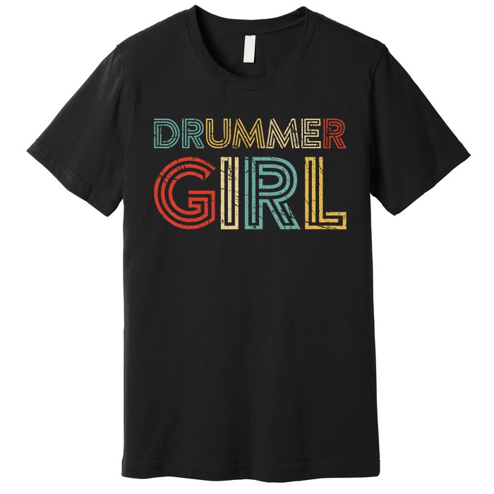 Drummer Girl Retro Vintage Drumming Musician Percussionist Premium T-Shirt