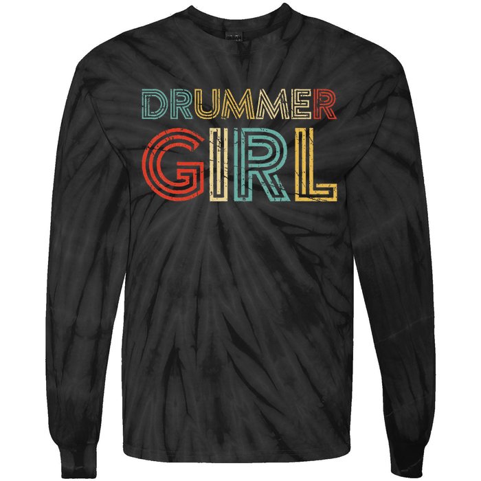 Drummer Girl Retro Vintage Drumming Musician Percussionist Tie-Dye Long Sleeve Shirt