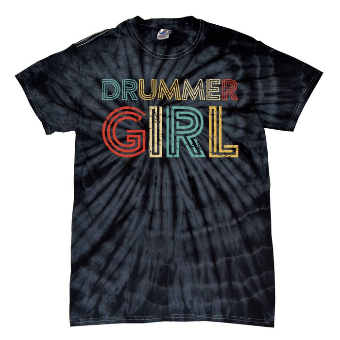 Drummer Girl Retro Vintage Drumming Musician Percussionist Tie-Dye T-Shirt