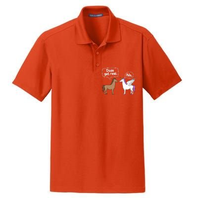 Dude Get Real Mythical Animal Rainbow Unicorn Magical Dry Zone Grid Polo