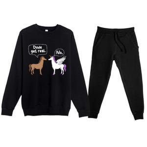 Dude Get Real Mythical Animal Rainbow Unicorn Magical Premium Crewneck Sweatsuit Set