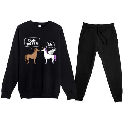 Dude Get Real Mythical Animal Rainbow Unicorn Magical Premium Crewneck Sweatsuit Set