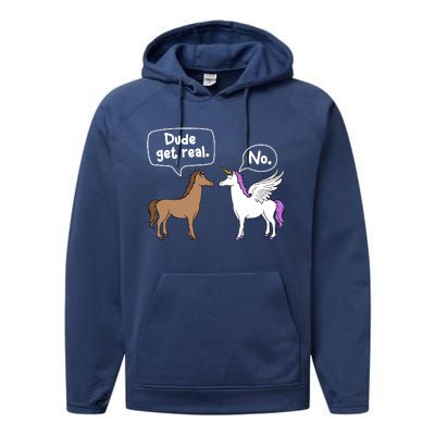 Dude Get Real Mythical Animal Rainbow Unicorn Magical Performance Fleece Hoodie