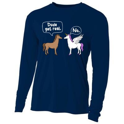 Dude Get Real Mythical Animal Rainbow Unicorn Magical Cooling Performance Long Sleeve Crew