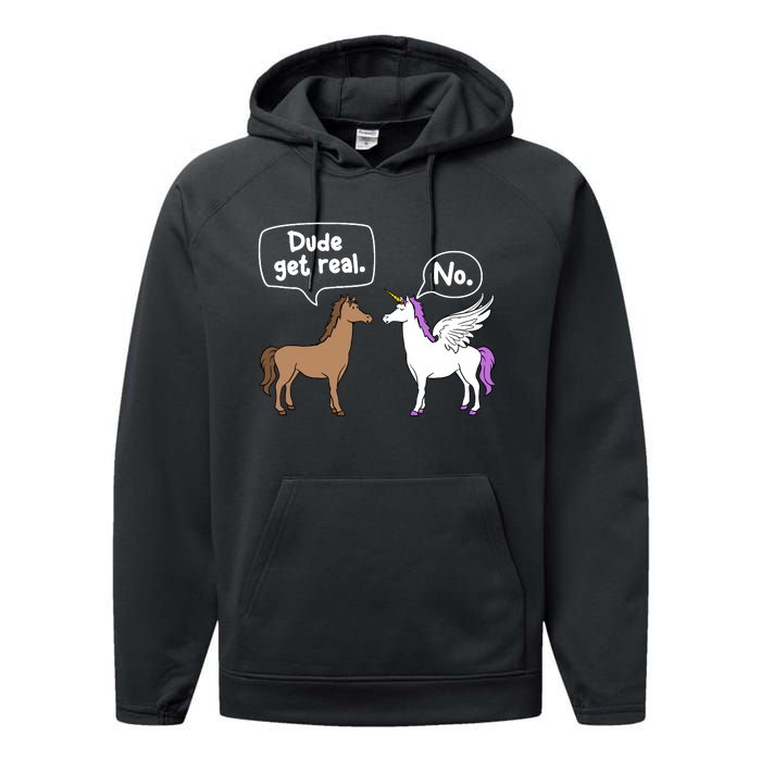 Dude Get Real Mythical Animal Rainbow Unicorn Magical Performance Fleece Hoodie