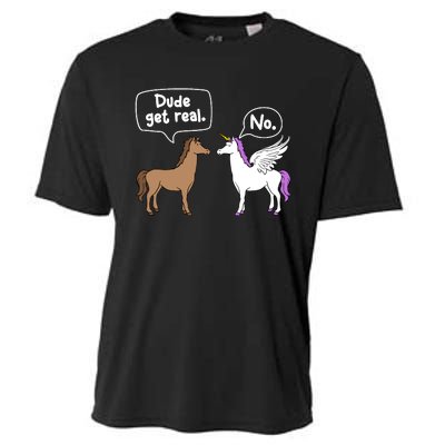 Dude Get Real Mythical Animal Rainbow Unicorn Magical Cooling Performance Crew T-Shirt