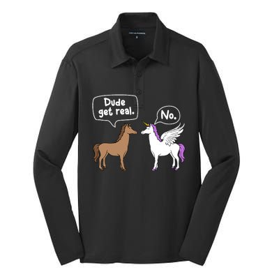 Dude Get Real Mythical Animal Rainbow Unicorn Magical Silk Touch Performance Long Sleeve Polo