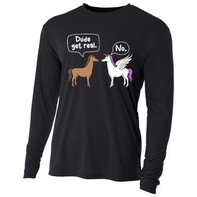 Dude Get Real Mythical Animal Rainbow Unicorn Magical Cooling Performance Long Sleeve Crew