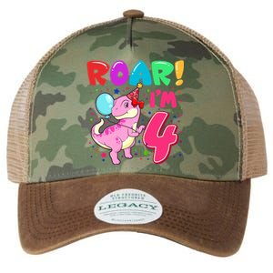 Dinosaur Girl Roar Im 4 Year Old 4th Birthday Party Legacy Tie Dye Trucker Hat