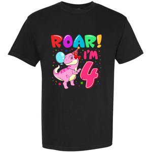 Dinosaur Girl Roar Im 4 Year Old 4th Birthday Party Garment-Dyed Heavyweight T-Shirt